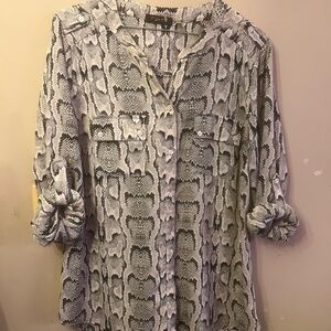 FYLO Gray and White Snake Print Button-Up Blouse